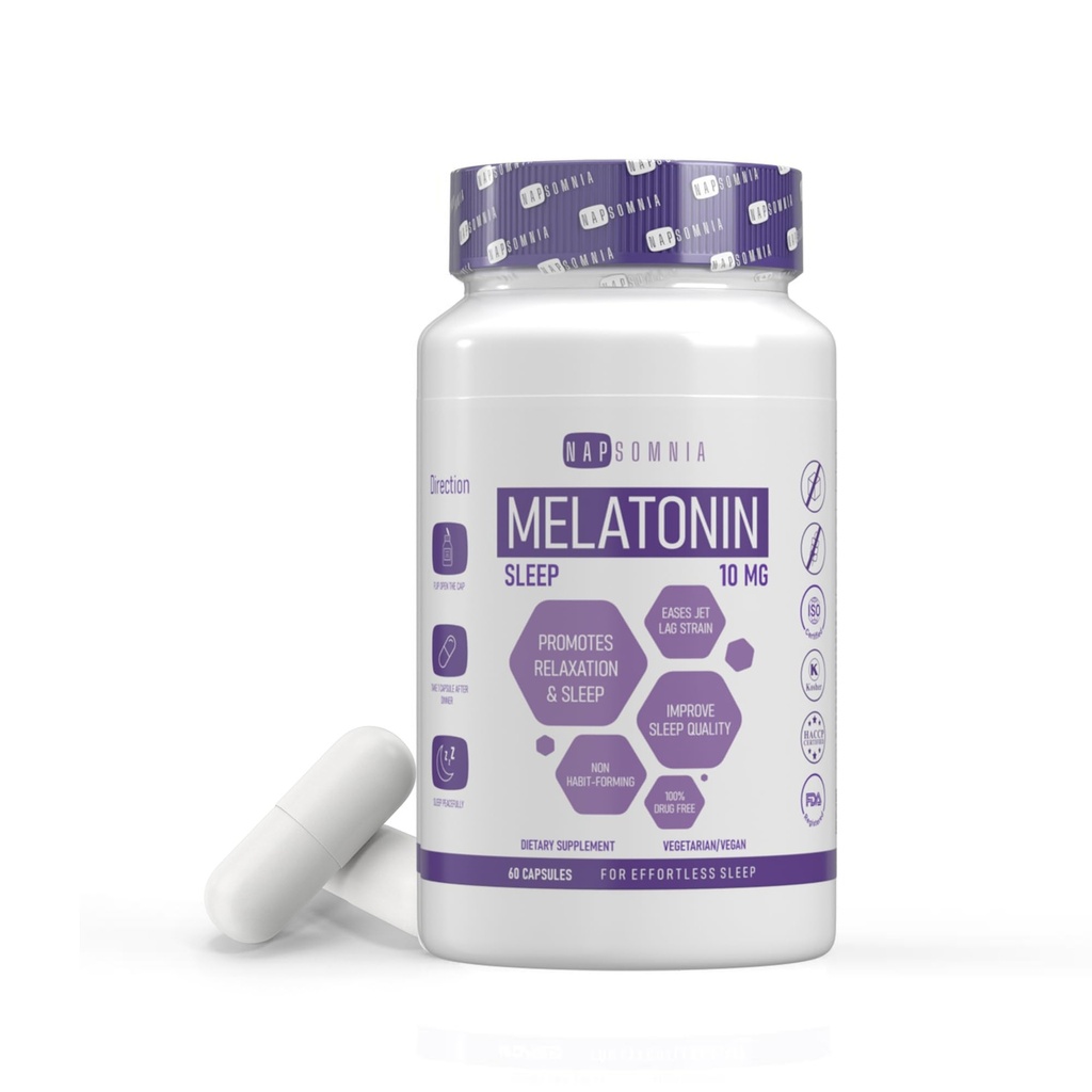 Melatonine voor slaap voor mannen en vrouwen - Slaap Melatonine w/Valerian Root Extract - Vegan Melatonine 10 Mg Capsules - Slaaphulp voor volwassenen - Diepe Slaap Supplementen voor Ease Jet Lag Strain