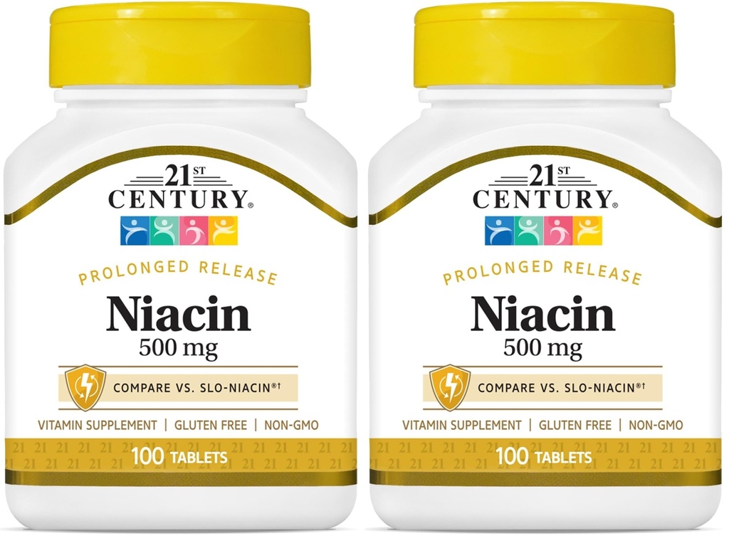 21e Century Niacin 500 mg Tabletten met verlengde afgifte, 100 Telling (27474) (verpakking van 2)