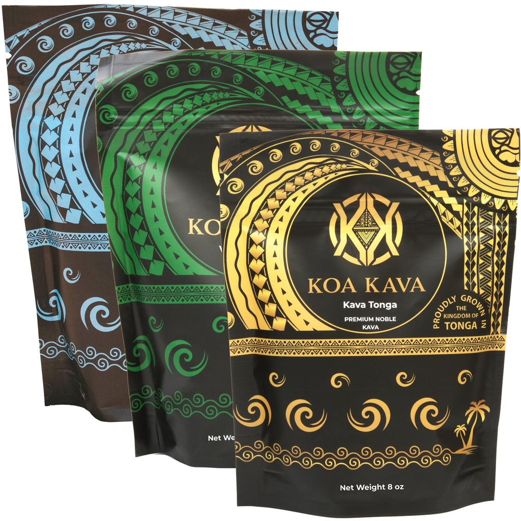 8 oz Koa Kava Bundel met Premium Tongan, Fijian Waka en Vanuatu Waka Kava Wortelpoeder