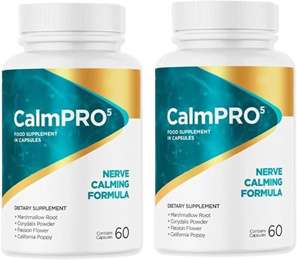 2 verpakkingen Calmpro5, Calmpro5 Nerve Capsules, 2025 Opgewaardeerde Calmpro5 Zenuw Calming Formula Capsules, Geen kunstmatige conserveringsmiddelen, Geen zuivel (2 flessen)
