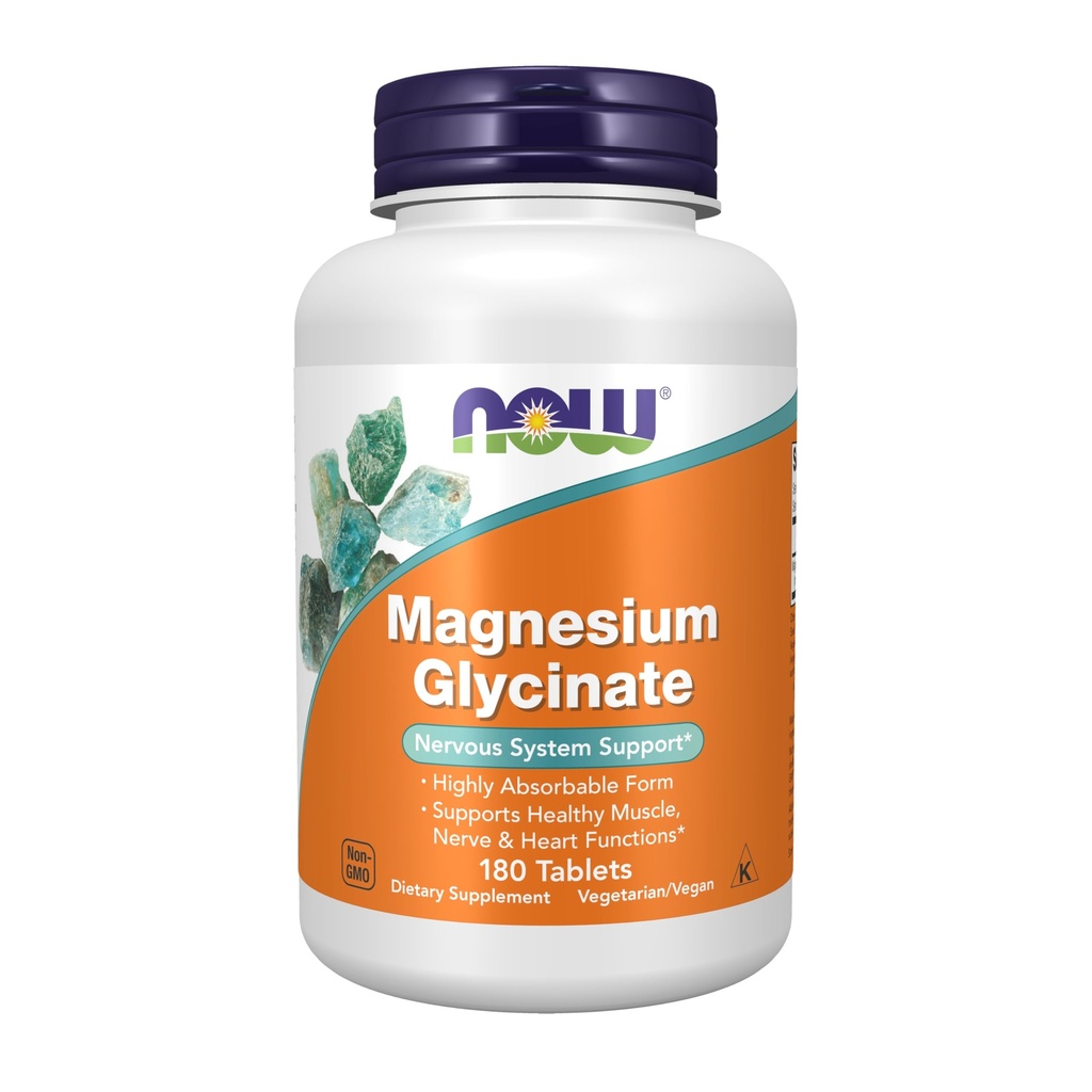 NOW Foods Supplementen, Magnesium Glycinate 100 mg, Zeer absorberende vorm, 180 tabletten