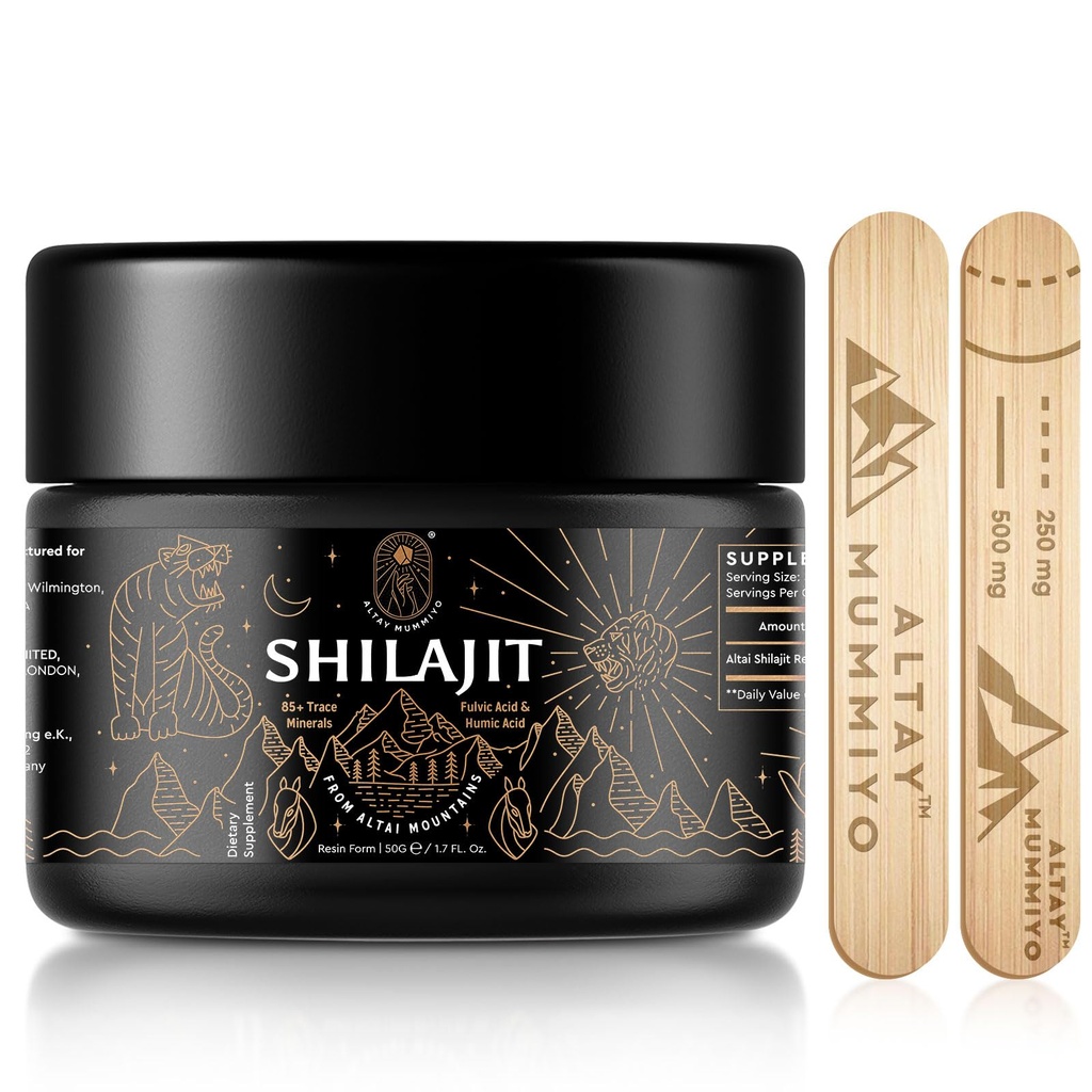 Shilajit Resin met Fulvinezuur en sporenmineralen, Original Siberian Shilajit Pure met 85+ Humuzuur Supplement Gel voor energie en immuunsysteem - 100 Serving / 50g