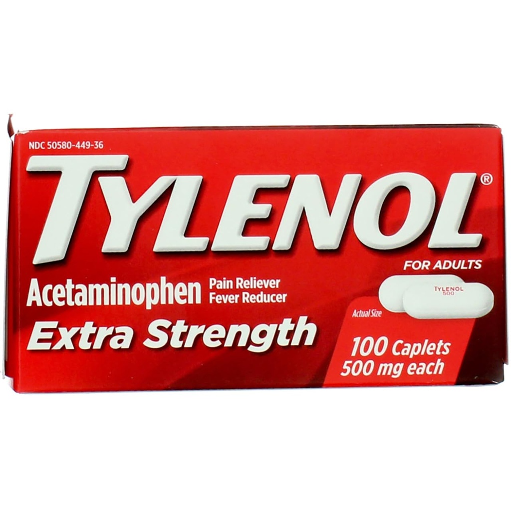 Tylenol Extra sterkte Capletten met 500 mg acetaat, pijnstiller & koortsreducer, 100 ct