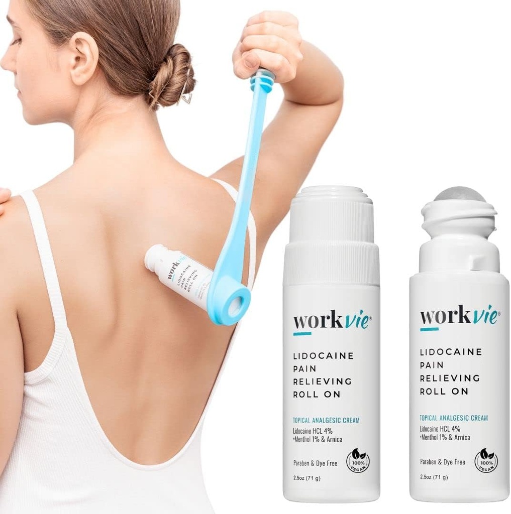 Lidocaïne pijnreliëf Roll op 2 Pack & Easy Reach Applicator Tool Snel werkende Topische Lidocaïne Maximale sterkte met Arnica Montana & Aloë Vera voor spieren, gewrichten, rug, nek & voeten
