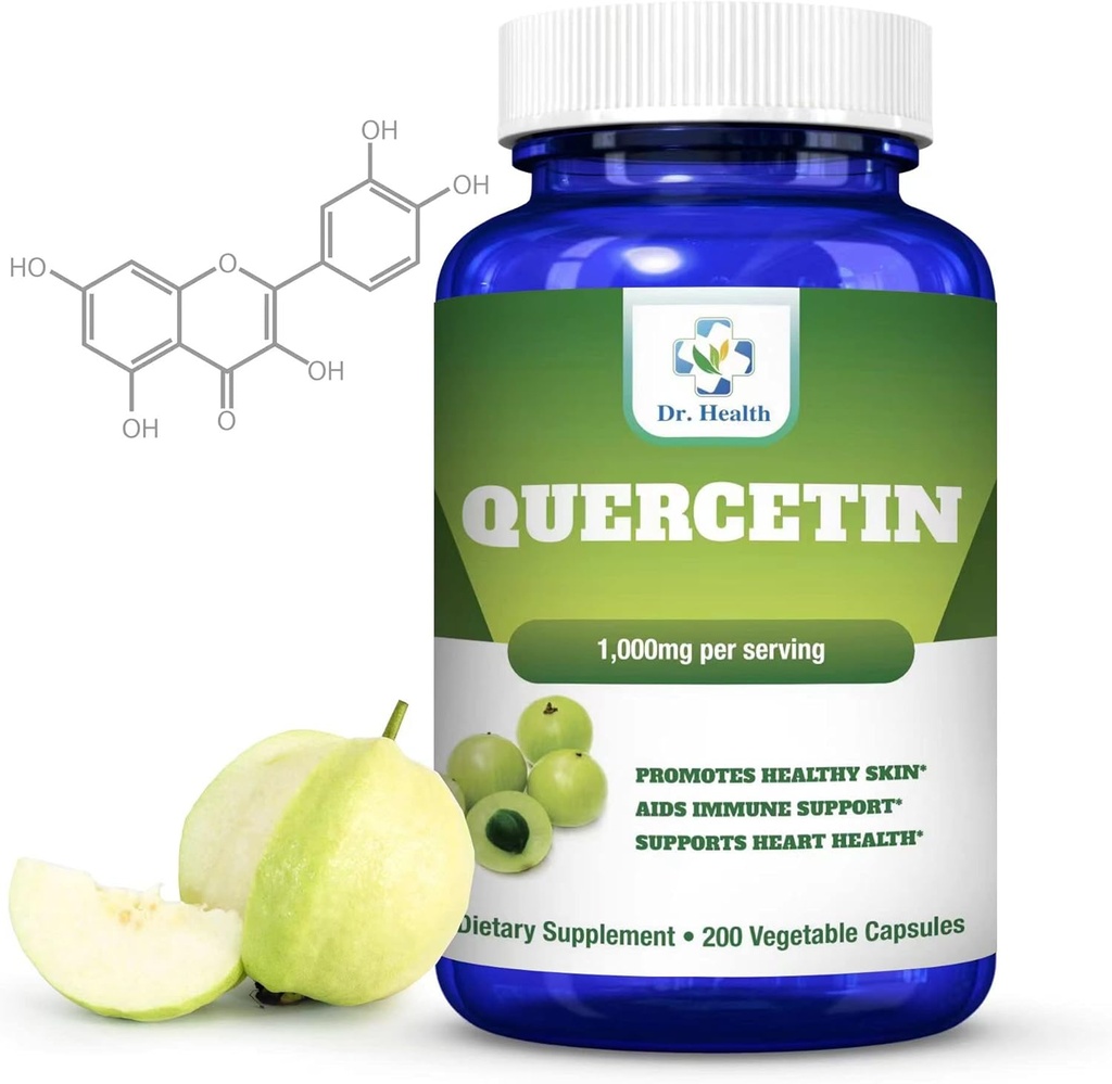 Quercetine 1000Mg 200 Vegetarische Capsules Dieetsupplement (Non-GMO,Glutenvrij) Natuurlijke Bioflavonoïden Ondersteunt Cardiovasculaire Gezondheid, Respiratory Health, Ondersteuning Immunity & Healthy Aging Made in USA