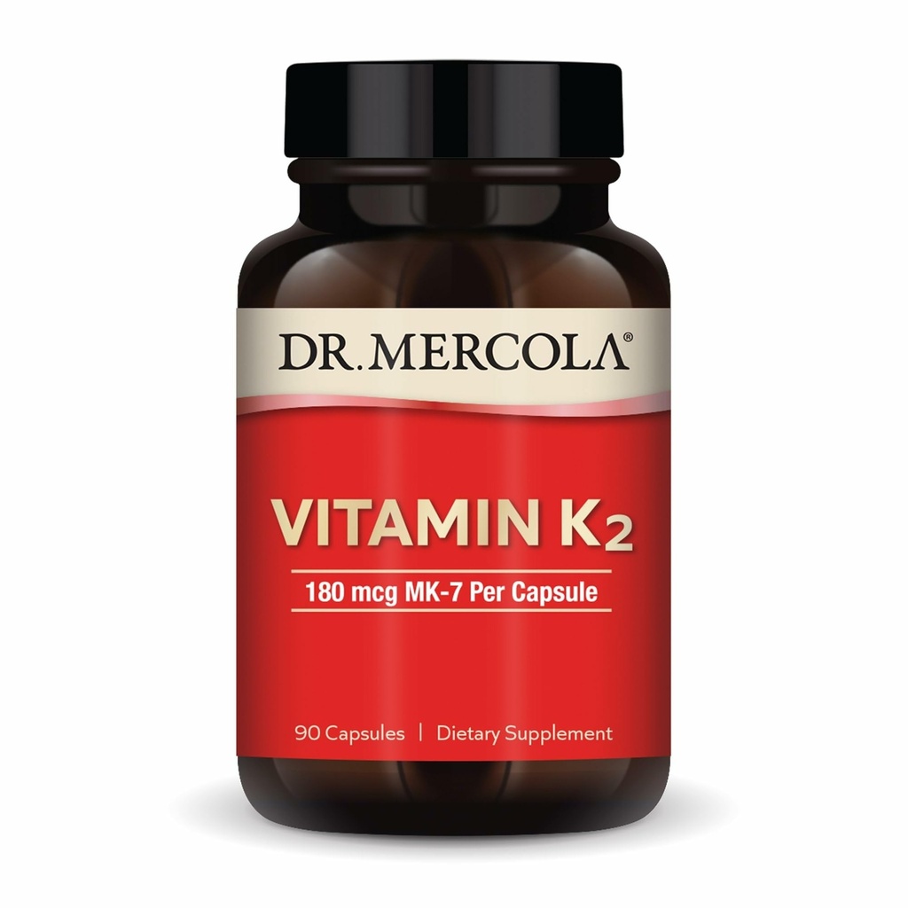 Dr. Mercola Vitamine K2-180 mcg Vitamine K2 als MK-7 - Ondersteunt gezonde arteriële functie en hartgezondheid - Non-GMO, Glutenvrije & zuivelvrije - 90 capsules (90 porties)