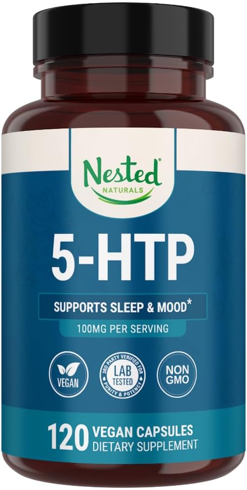 Nested Naturals 5-HTP 100 mg (5-hydroxytryptofaan) - Slaap- en slaapondersteuning - 5HTP-supplement voor natuurlijk Serotonine - 120 Non-GMO, Vegan Capsules
