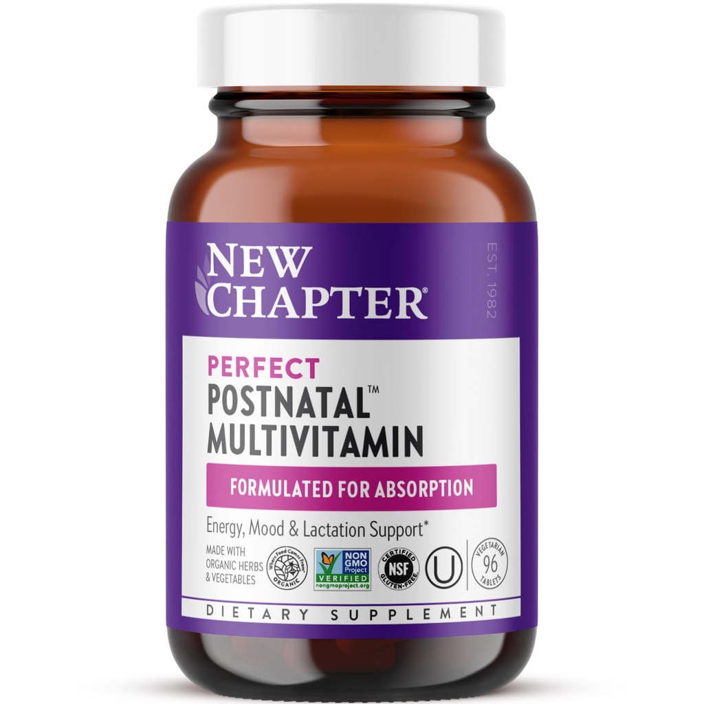 Nieuw hoofdstuk, Postnatale Vitaminen Borstvoeding Supplement, Complete Multivitamine met Gefermenteerde Vitamine D3 + B Vitaminen, Gemaakt met Biologische Groenten & Herbs, Niet GMO Ingrediënten, 96 Tellen