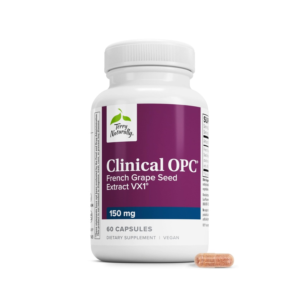 Terry natuurlijk klinische OPC - Cardiovasculair gezondheid & Focus Support Supplement - Dieetsupplement met druivenzaad Extract & Zonnebloemlecitijn - Immune Support Supplement - 150 mg, 60 Softgels