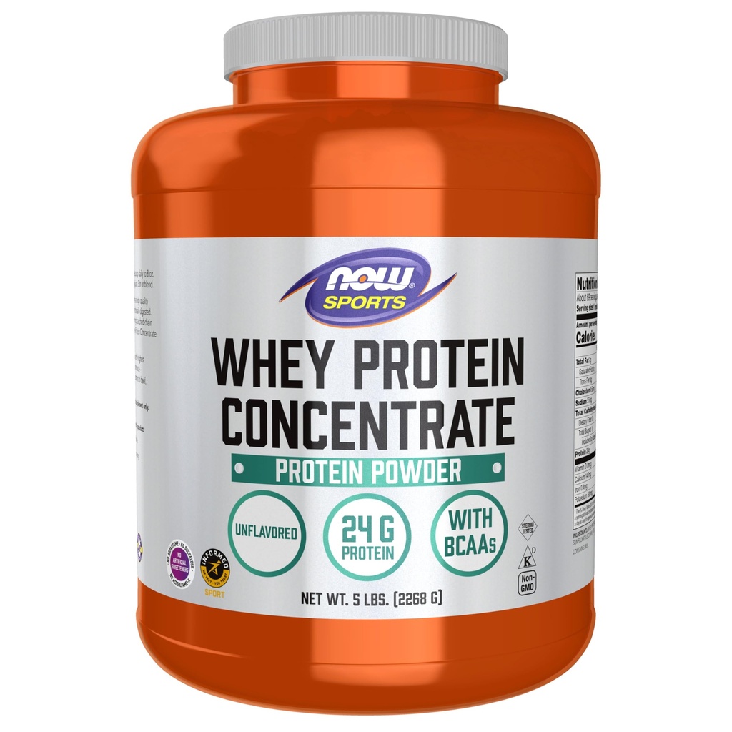 NOW Foods Sports Nutrition, Wei Proteïne Concentraat, 24 G met BCAA's, Ongearomatiseerd Poeder, 5-Pond