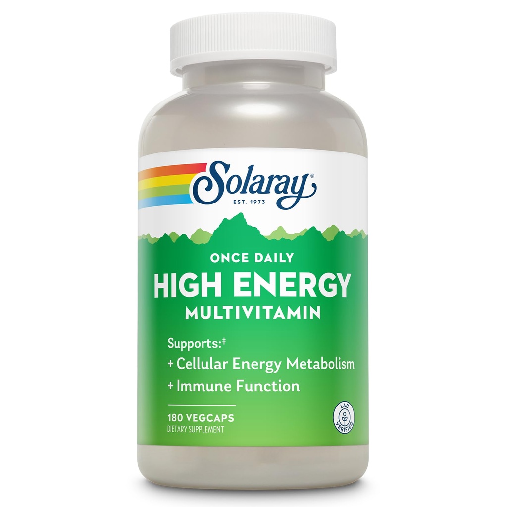 SOLARAY Once Daily High Energy Multivitamine for Women and Men - Energy Supplements - Immune Support w/Vitamine C, A, D en E, Vitamine B Complex, Trace Minerals, 60-Day Garantie, 180 Serv, 180 VegCaps