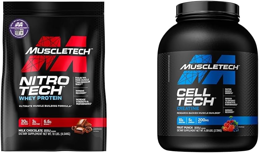 MuscleTech Whey Proteïne Poeder Nitro-Tech Wei Proteïne Isolaat & Peptiden & nohydraat Poeder Cell-Tech Creatine Poeder