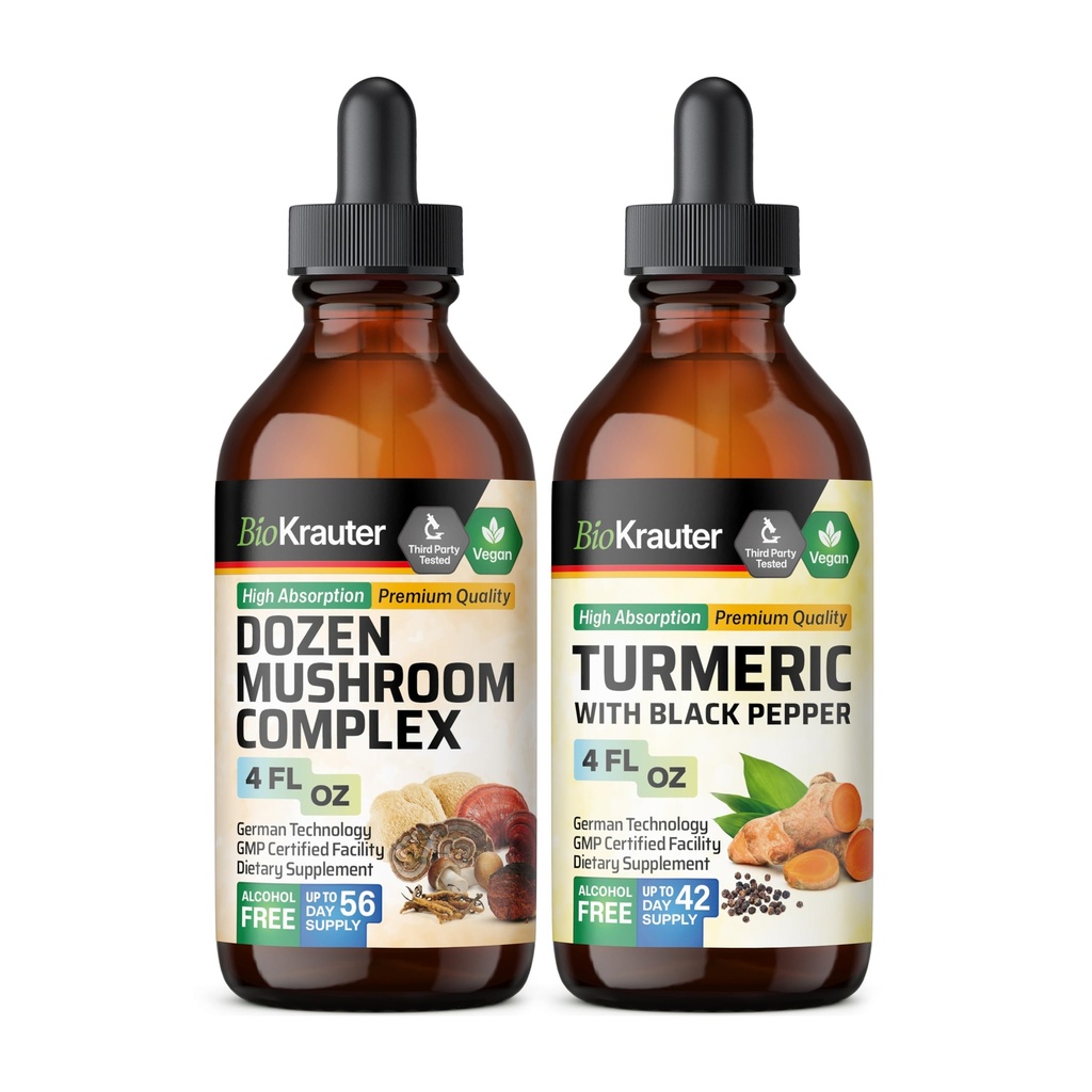 Dozen Mushroom Tinctuur 4 Fl. Oz. & Turmeric Tinctuur 4 Fl. Oz.