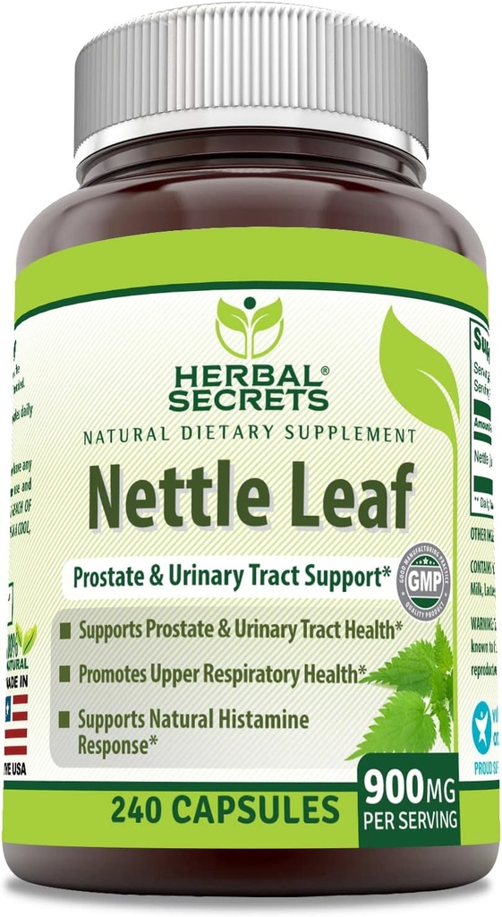 Kruidengeheimen Nettle Leaf 900 Mg Per Serving 240 Capsules Supplement - Ondersteunt urinetrek en prostaat -Ondersteunt de bovenste ademhalingsgezondheid