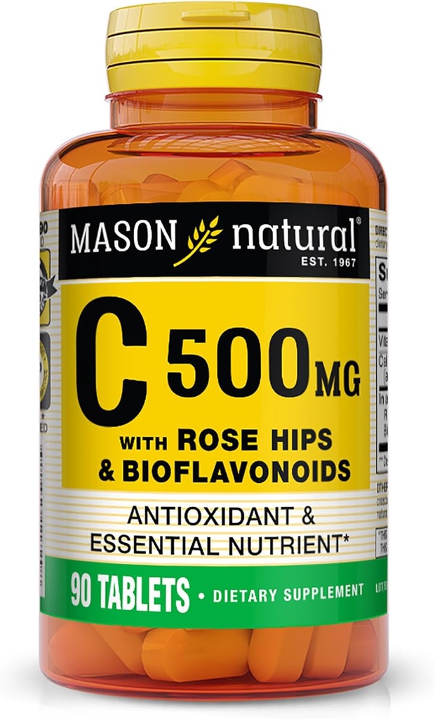 MASON NATUURLIJKE Vitamine C 500 mg, met Rose HIPS & Bioflavonoïden, Immune Support & Antioxidant Formula, 90 tabletten