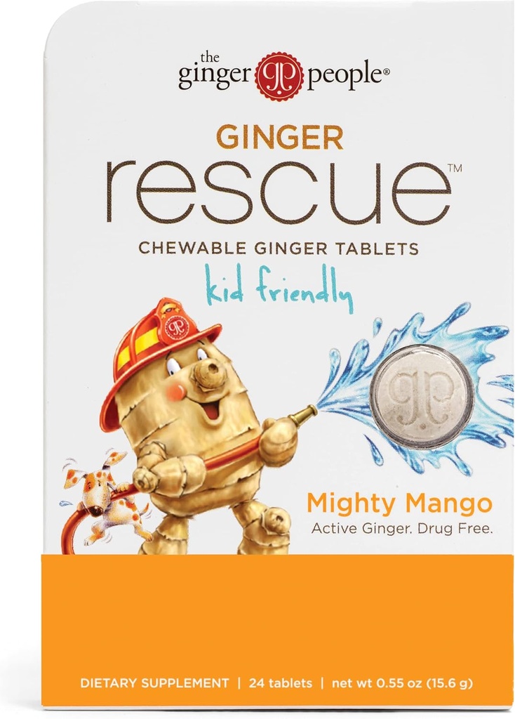 The Ginger People Ginger Rescue® Kauwtabletten Drugvrije spijsverteringsgezondheid, 5,5 oz Kauwtabletten, Mighty Mango smaak, Kid Friendly, 0,55 Oz, 24 Tellen (pakket van 1)