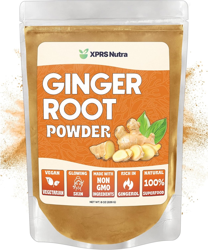 XPRS Nutra Ginger Powder - Premium Ground Ginger Root Powder with Potent Spicy Flavor - Ground Ginger Powder - Vegan Friendly Sustainablely Grown Powdered Ginger (8 Ounce)