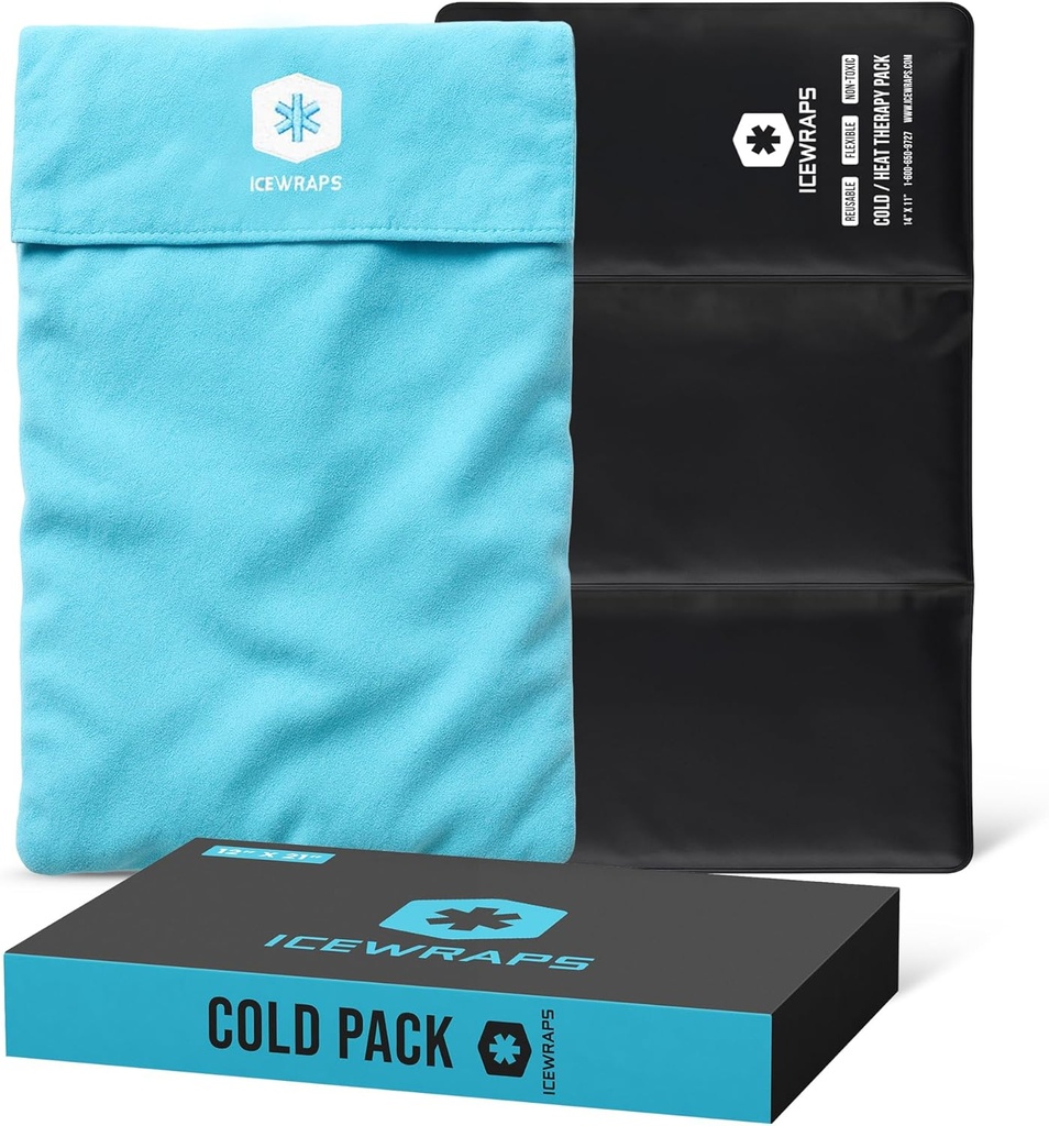 ICEWRAPS 12"x21" Extra Large Reusable Ice Pack with Soft Fabric Cover - Multipurpose Flexible Cold Therapy Clay Ice Packs for Knee and Back Swelling, and Chronic Pain Relief, Adjustable Cold Pack