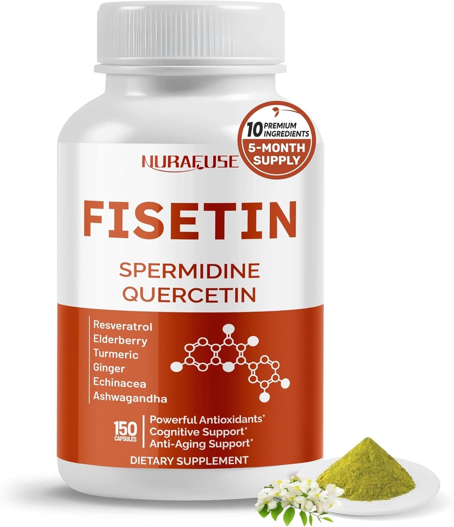 Fisetin 10-in-1 Formula - with Spermidine Quercetin Resveratrol, Elderberry, Turmeric Non-GMO, Gluten-Free, Soy-Free