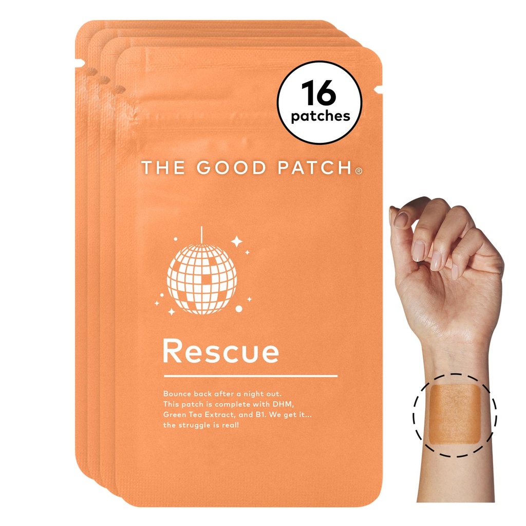 The Good Patch Rescue Recovery Patch, Natural Patch met DHM, Vitamine B1, en Green Tea, Plant-Powered Draagbare Wellness, Ondersteuning Na een Nacht Uit (16 Total Patches)
