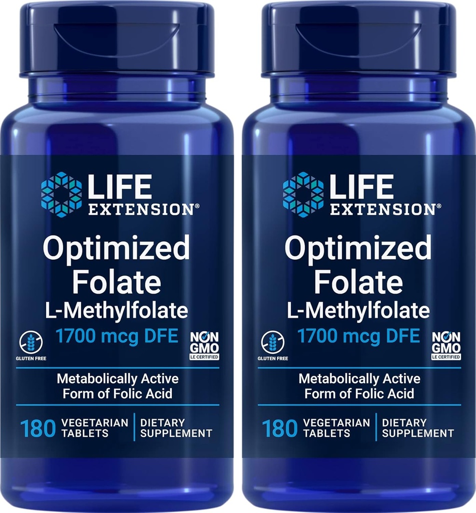 Levensverlenging Geoptimaliseerd Folaat (L-methylfolaat) 1700 mcg DFE, 180 Veg tabletten (verpakking van 2)