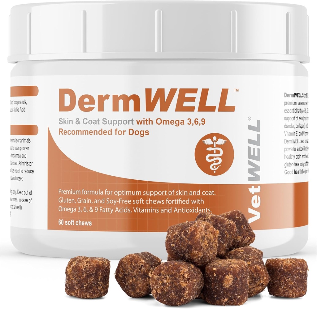 VetWELL Omega 3 Supplement voor honden met Antarctische krillolie, astaxanthine, Omega 3 6 9, EPA, DHA voor verbazingwekkende huid en jas (60 telling)