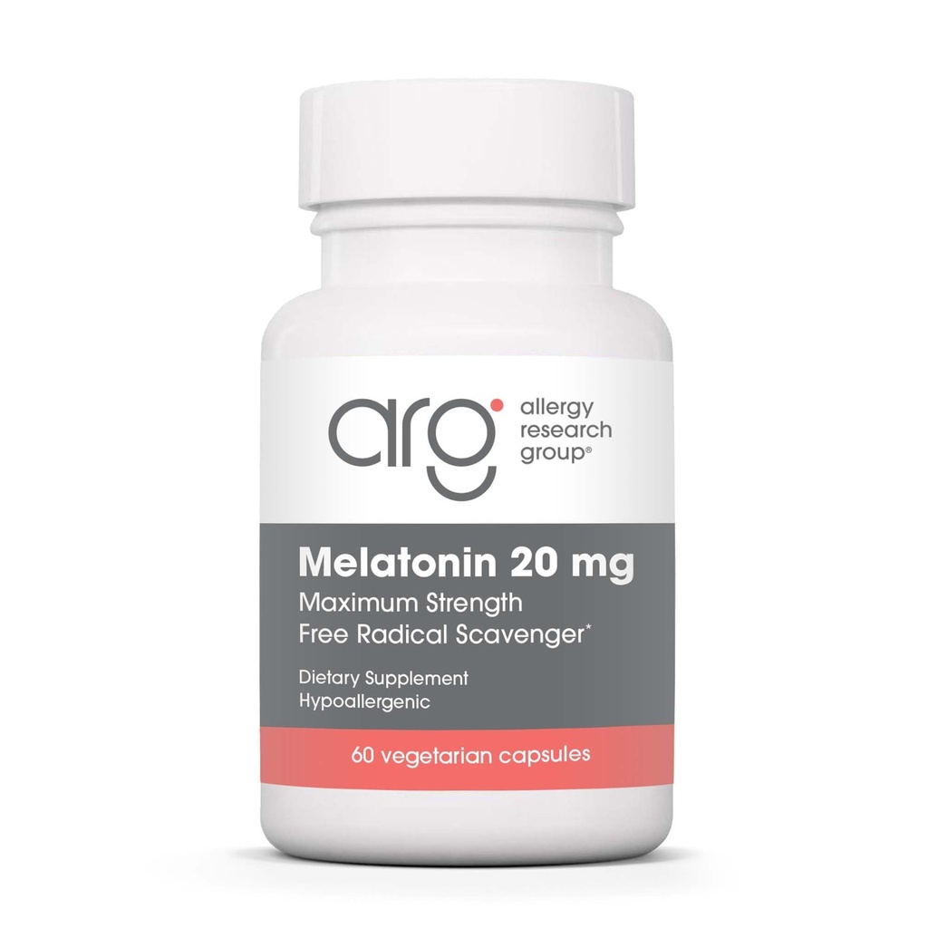 Allergie Onderzoeksgroep Melatonine 20mg - Pure Melatonine, Extra sterkte voor volwassenen, Slaaphulp, Hoge dosis, Vegetarische Capsules - 60 Tellen