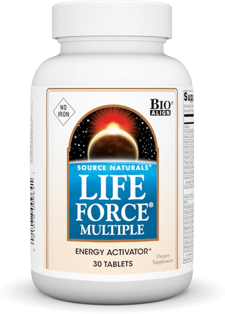 Bron Naturals Life Force Multiple Iron Free Daily Multivitamine High Potency Essential Vitaminen, Mineralen, Antioxidanten en Nutriënten - Energie & Immune Boost - 30 Tabletten