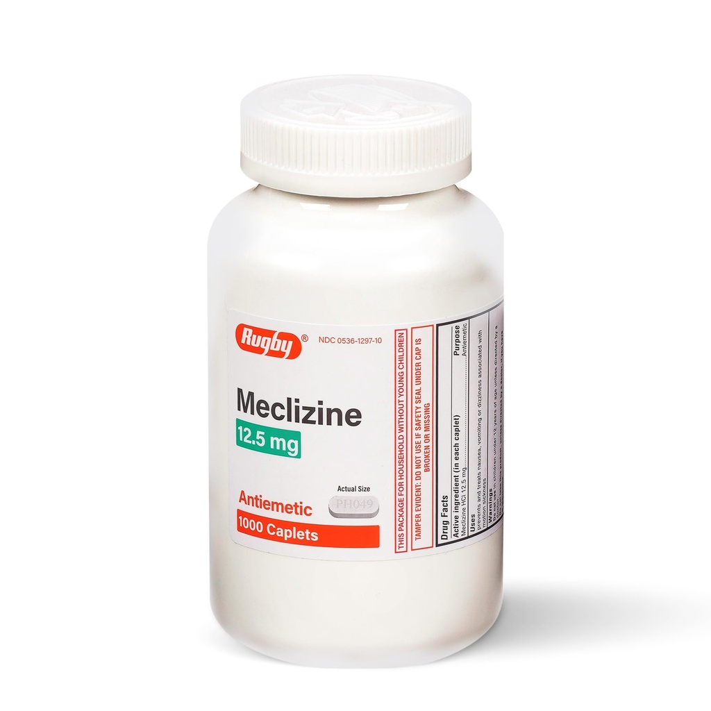 Rugby Meclizine 12.5 mg Antiemetic Caplets for Symptoms Related to Motion Sickness– Travel and Cruise Essentials, 1000 Caplets