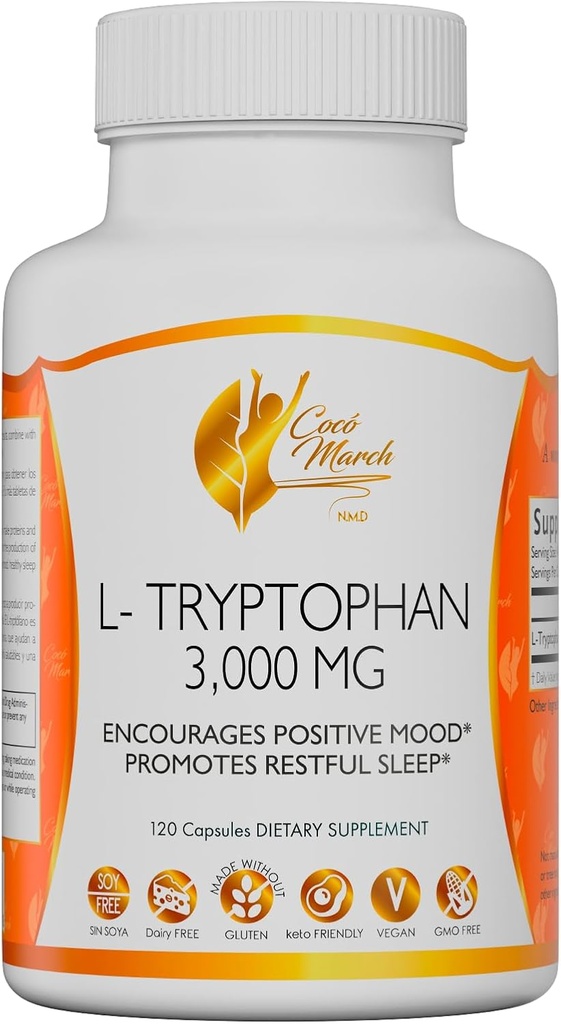 Cocó March N.M.D L-Tryptofan slaaphulp 500 mg, glutenvrij, veganistisch, GGO vrij, zuivelvrij, Keto vriendelijk, sojavrij - 30 porties