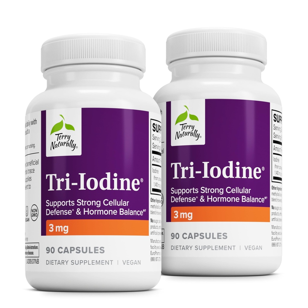 Terry Natuurlijk Tri-jodium - Dieetsupplement voor borst- en prostaatgezondheidsondersteuning - gezonde schildklier functie supplement Hulp - 3 mg, 90 capsules, 2 Pack