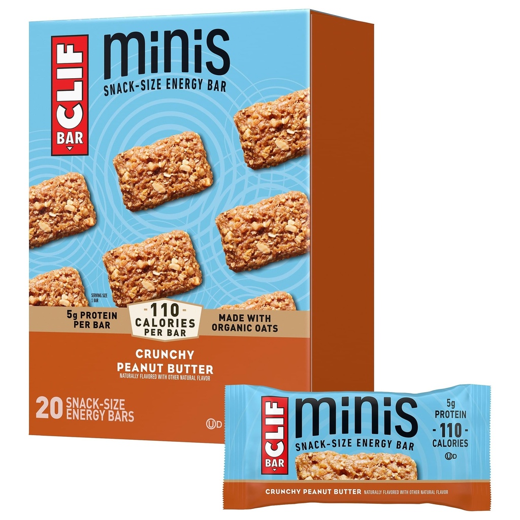 CLIF BAR Minis - Crunchy Peanut Butter - Made with Organic Haver - 5g Protein - Non-GMO - Plant Based - Snack-Size Energy Bars - 0,99 oz. (20 Pack)