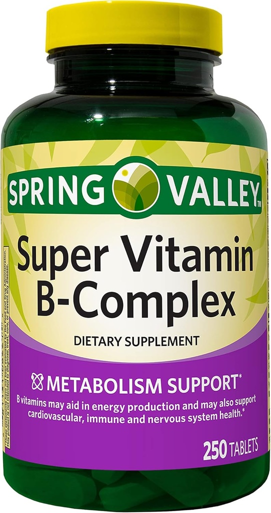 Augu Spring Valley Super Vitamine B-complex, Voedingsondersteuning, Tabletten Dieetsupplement, 250 Tellen