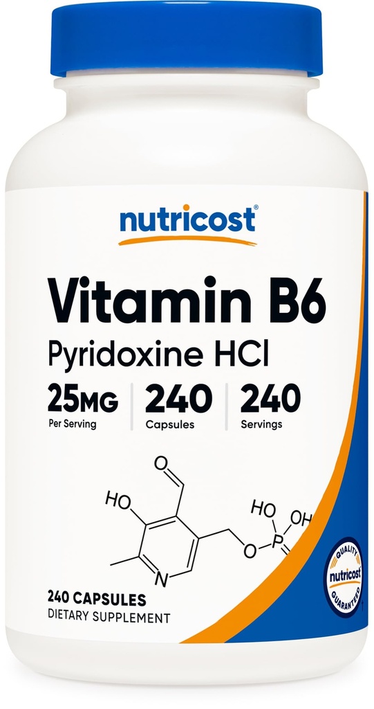 Nutricost Vitamine B6 (Pyridoxine HCl) 25mg, 240 Capsules - Non-GMO, Glutenvrij en Vegetarisch vriendelijk