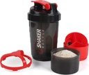 Shaker Bottle,16oz Protein Shaker Bottles with Mixing Ball, 3 in 1 Leak-proof GYM Shake Cup met Poeder Opslag & Pill Tray, Ideaal voor training, BPA Free(Red)