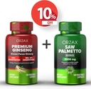 ORZAX Ginseng, 30% Ginsenosides 120 Vegatable Capsules en Saw Palmetto 2000 mg 120 Plantaardige Capsules, Bundel