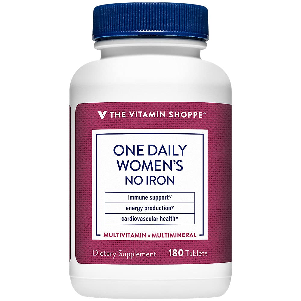 The Vitamin Shoppe Once Daily Women's Multivitamin with No Iron | 2,000IU Vitamin D3, Multi-Mineral Supplement | Supports Energy Production, Cardiovascular, Immune Health (180 Tablets)