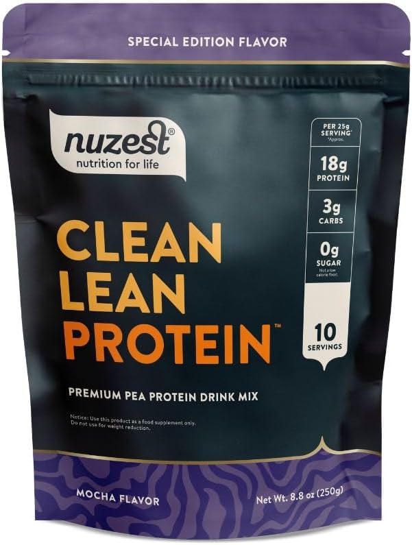 Nuzest - Pea Protein Powder - Clean Lean Protein, Premium Vegan Plant Based Protein Powder, Dairy Free, Gluten Free, GMO Free Protein Shake, Mocha, 8.8 oz