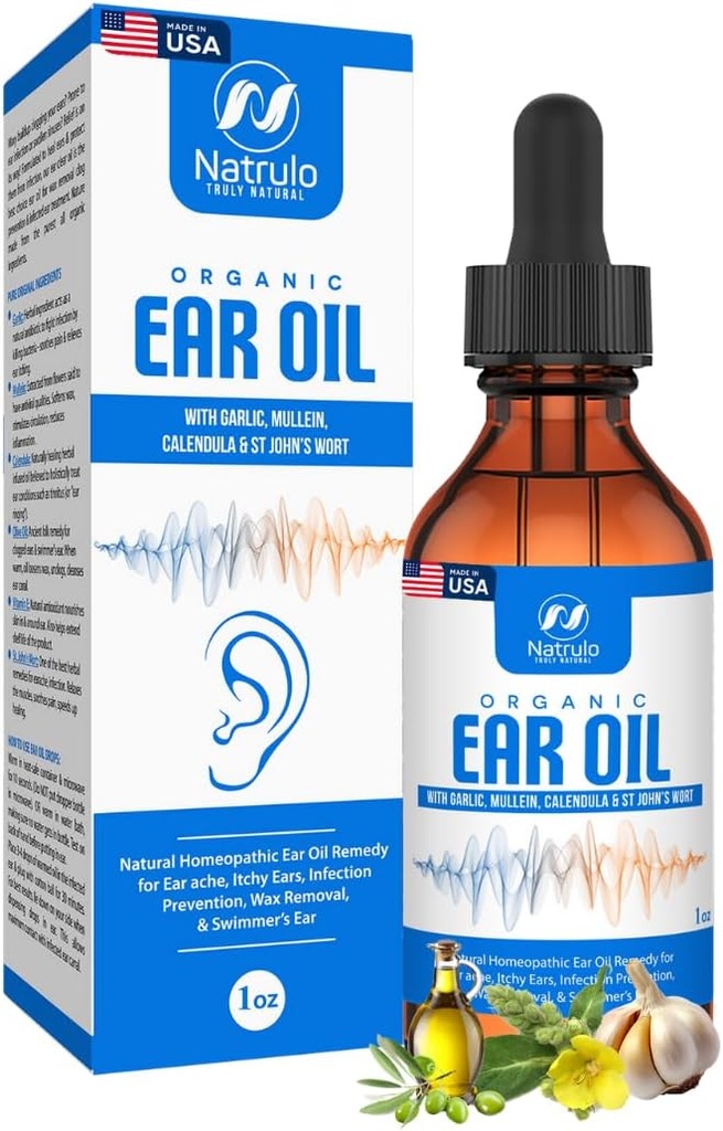 Biologische oorolie voor oorontsteking - Natuurlijke oordruppels voor oorpijnpreventie, Swimmer's Ear & Wax Removal - Kids, Adults, Baby, & Dog Earache Remedy - met Mullein, Knoflook, Calendula Made in USA