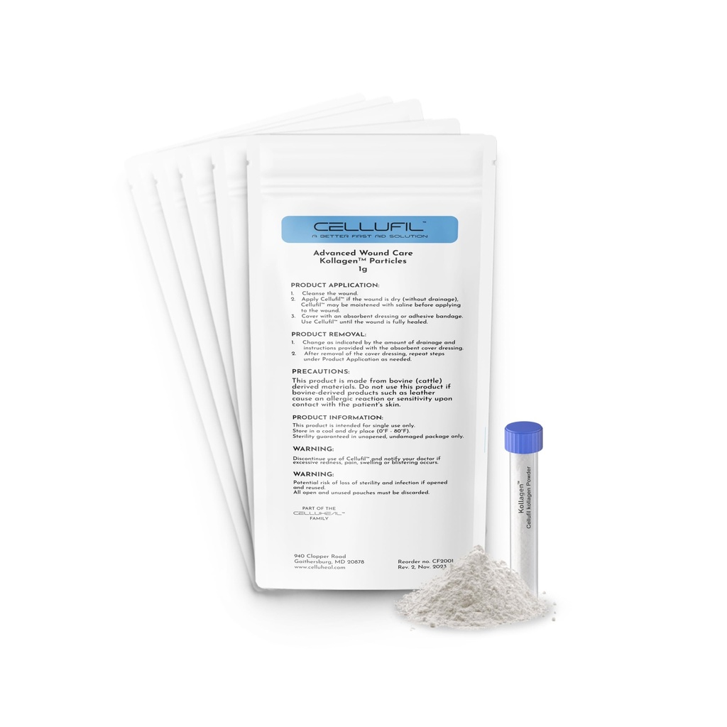 Cellufil Collageen Deeltjes voor Advanced Wound Care - 10 flacons - 100% Niet-gehydrolyseerde runderkollagen voor weefselregeneratie, eerste hulp & lichte bloeding