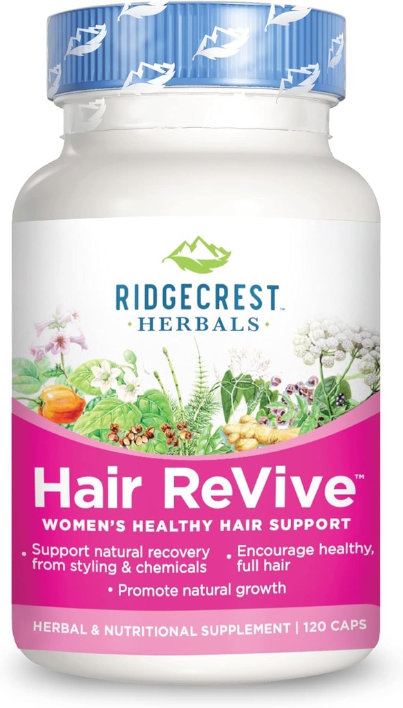 RidgeCrest Kruiden Haarlevend, voedingssupplement voor het haar met vitamine C, Biotine (6000mcg), zink, en koper, haarvitaminen voor vrouwen ter ondersteuning van gezond haar, huid, en nagels (120 caps, 30 servers)
