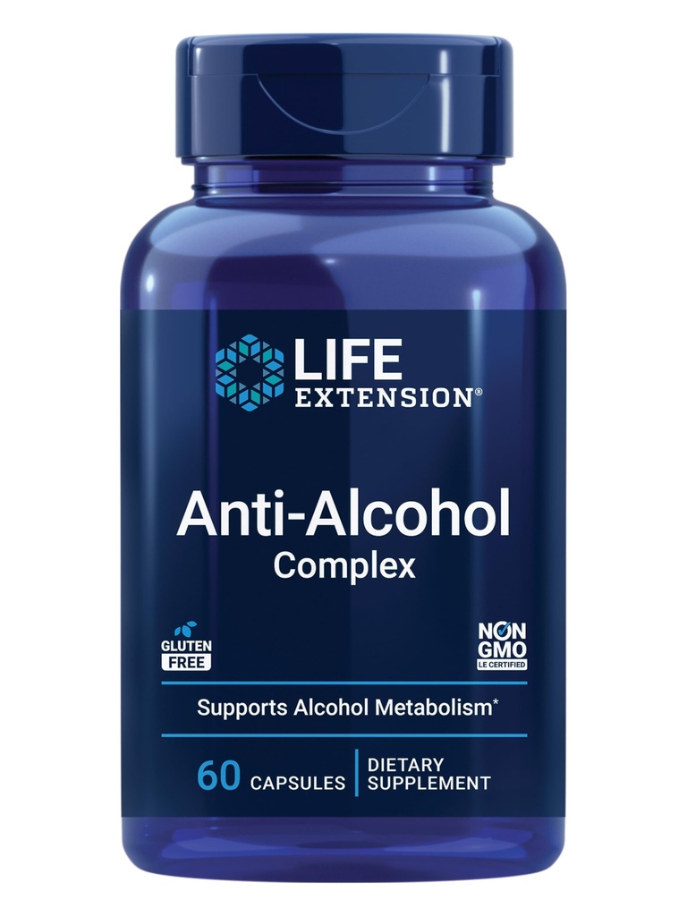 Life Extension Anti-Alcohol Complex, Vitamine C, zink, druivenzaad, melkdistel, kruidnagelextract, ondersteunt gezonde alcohol Metabolisme en optimale leverfunctie, Glutenvrije, niet-GMO, 60 capsules