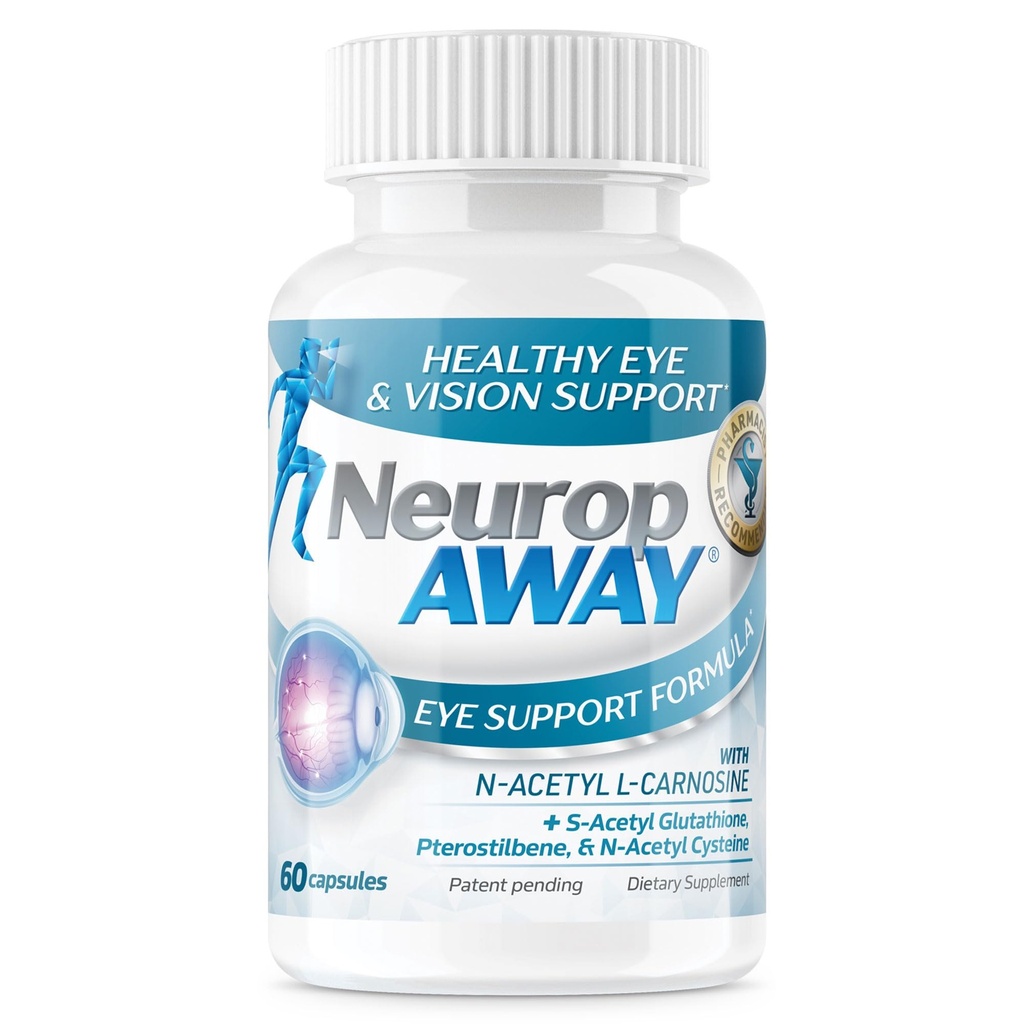 NeuropAWAY Eye Support Supplement 60CT met Lutein N-Acetyl L-Carnosine S-Acetyl Glutathion N-Acetyl Cystiene Pterostilbene Lycopeene Zeaxanthine ter ondersteuning van gezonde visie, helpt Blurry en droge ogen