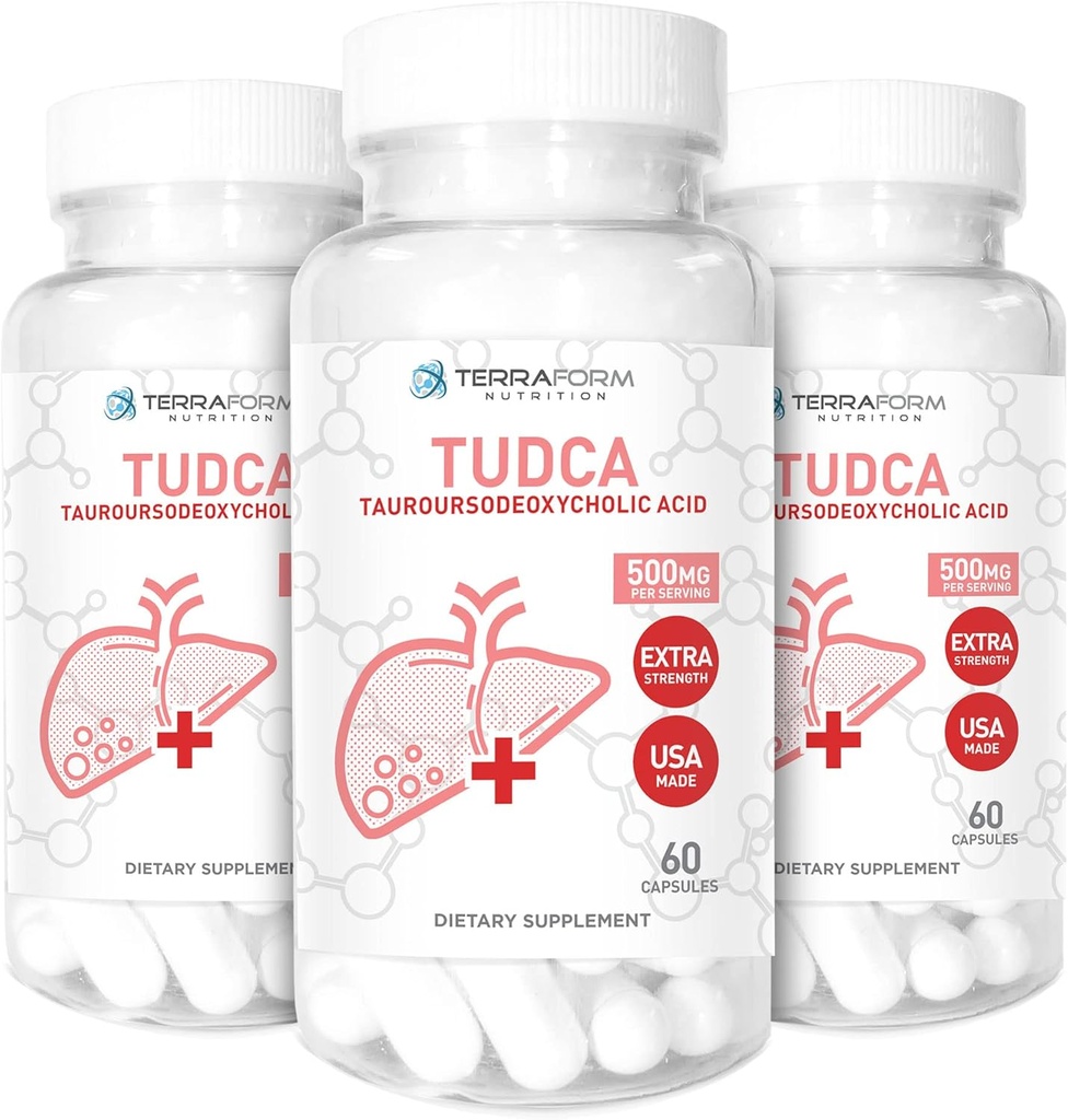 (3 verpakkingen) Terraform Pure TUDCA (Taurouroso deoxycholzuur) - 500 mg per portie - Pure leverondersteuning & gezondheid - 60 capsules