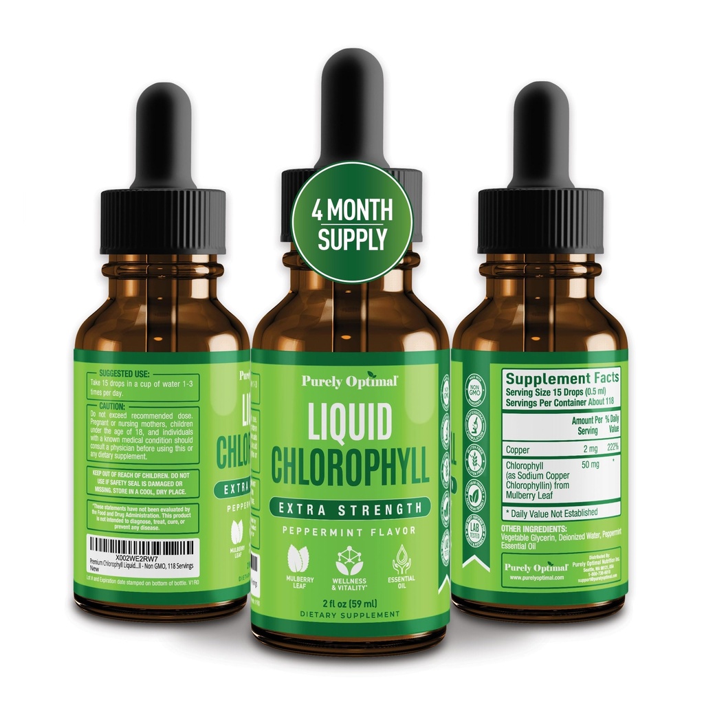 Premium chlorofyl vloeibare druppels - 100% natuurlijke en glutenvrije vloeibare chlorofyl - niet GGO, 118 porties