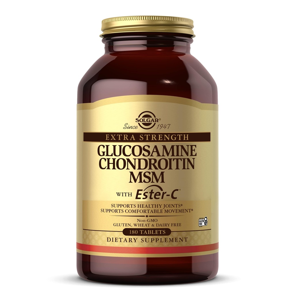 Solgar Extra sterkte Glucosamine Chondroitin MSM w/ Ester-C, 180 tabletten - Bevordert gezonde gewrichten, ondersteunt comfortabele beweging & collageen vorming - niet-GMO, Glutennummer, zuivelnummer - 60 porties