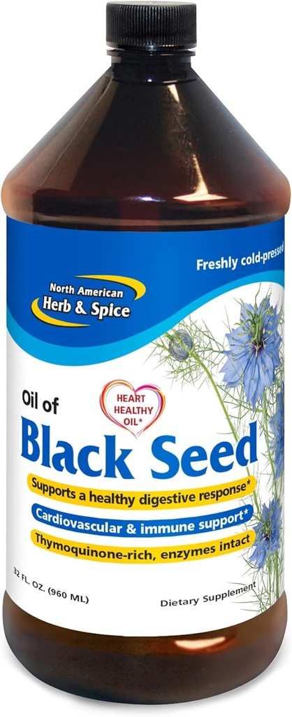 North American Herb & Spice Black Seed Oil - 32 fl. oz. - Cardiovasculaire, Digestieve en Immune Support - Non-GMO - 192 Servers