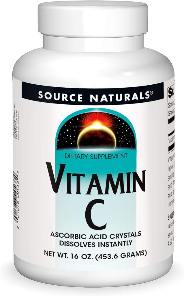Bron Naturals Vitamine C - Ascorbic Acid Crystals Dat lost onmiddellijk, Dieetsupplement - 16 oz