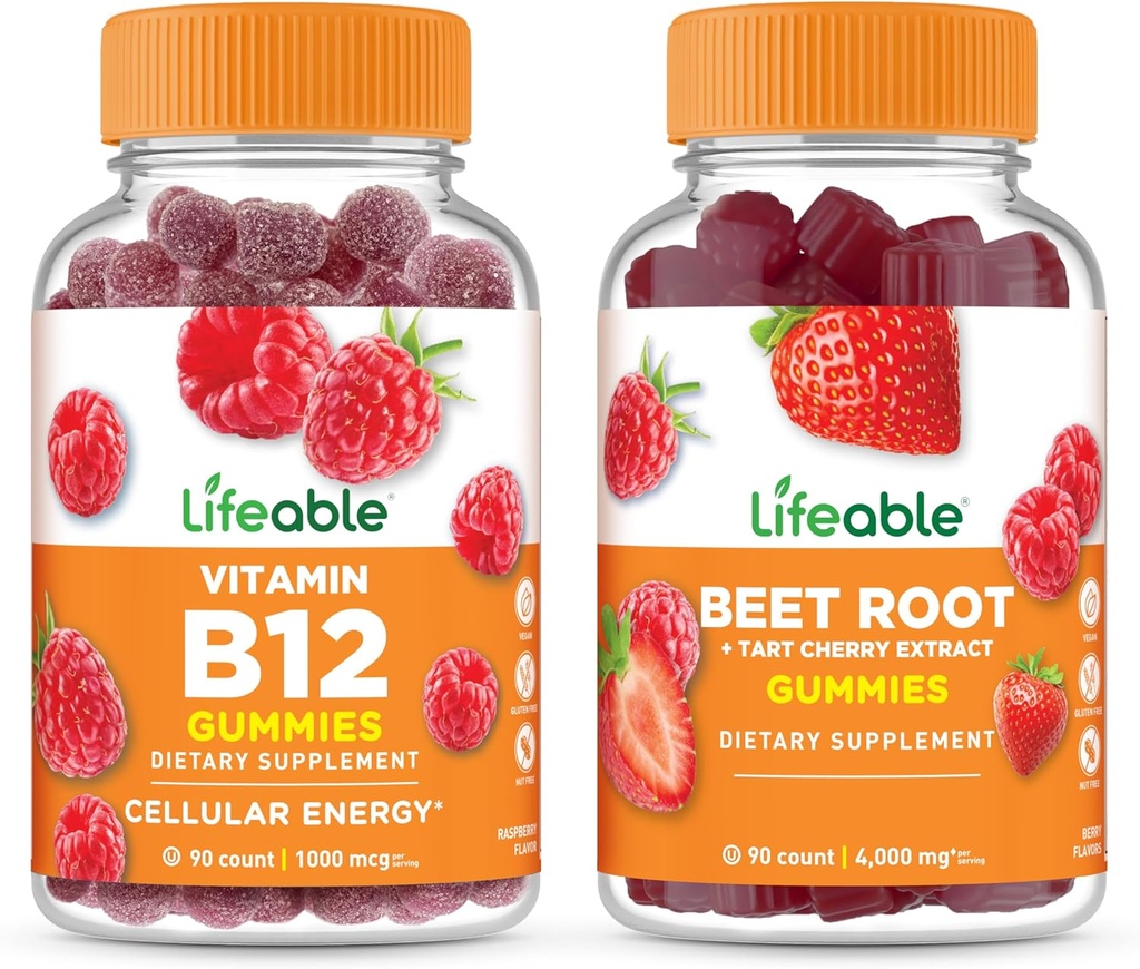 Levensvatbare Vitamine B12 + Beetwortel, Gummies Bundel - Grote Proeverij, Vitamine Supplement, Glutenvrij, GGO-vrij, Kauwbaar