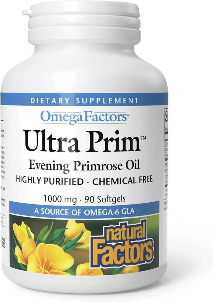 Natuurlijke factoren Ultra Prim Evening Primrose Oil 1000mg, Een natuurlijke bron van Omega-6 GLA, 90 Softgels